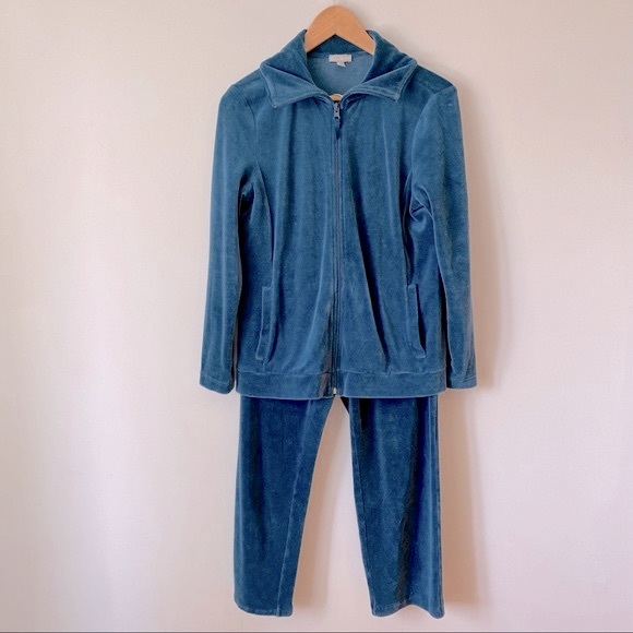 Talbots women’s LUXE STRAIGHT-LEG full zip VELOUR 2 pc Track suit -size S petite - Picture 3 of 16